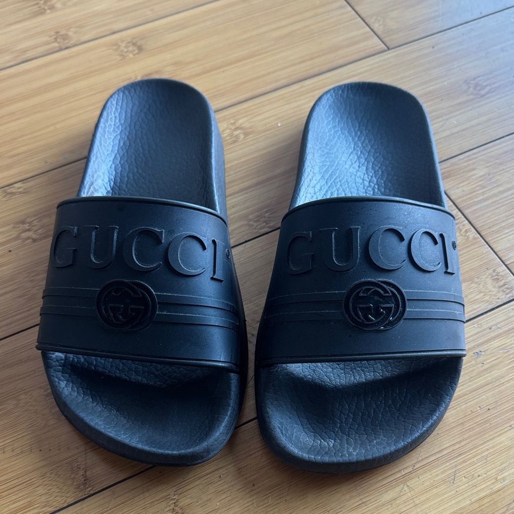 Gucci Embossed Black Slides